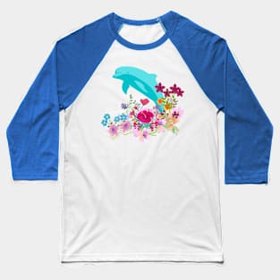 Dolphin Flowers Baseball T-Shirt